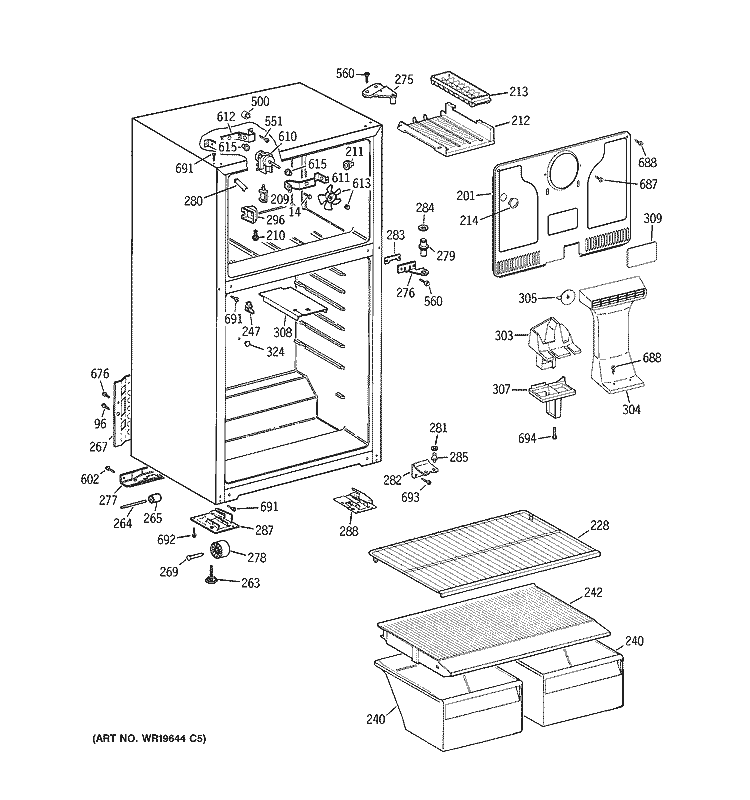 CABINET Diagram and Parts List for GTR18BBSERCC  General Electric Refrigerator