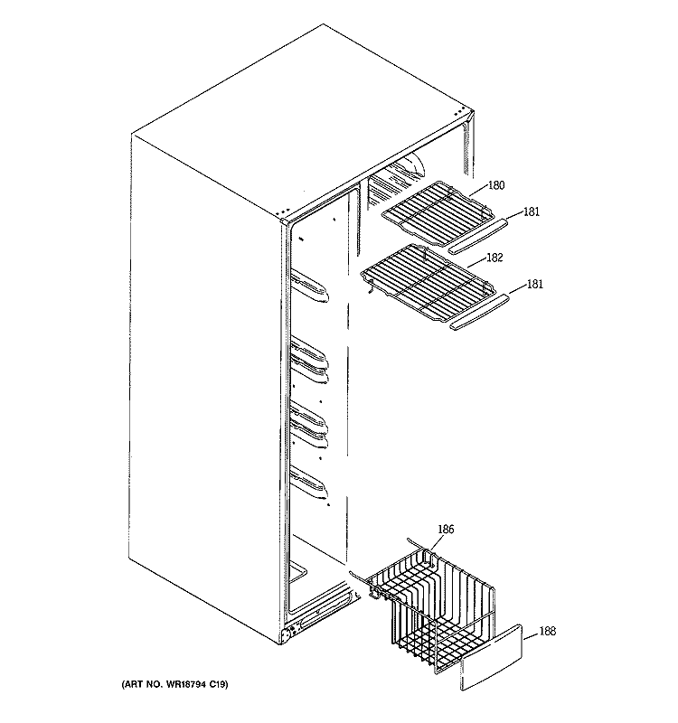 FREEZER SHELVES Diagram and Parts List for GCG23YEMHFWW  General Electric Refrigerator