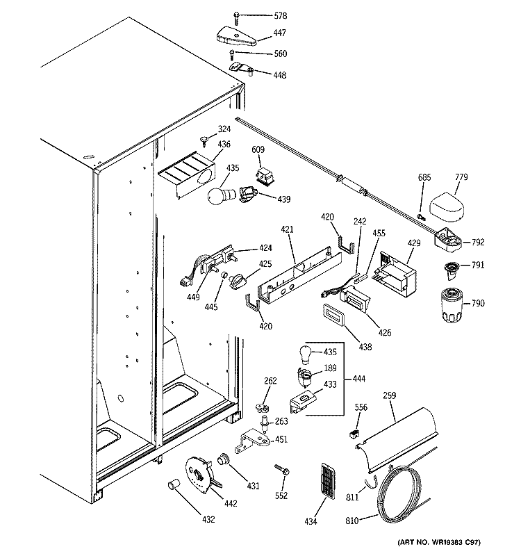 FRESH FOOD SECTION Diagram and Parts List for GSS25VFPHWW  General Electric Refrigerator