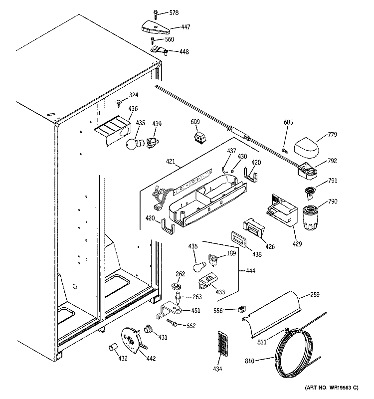 FRESH FOOD SECTION Diagram and Parts List for GSS25WGPHWW  General Electric Refrigerator