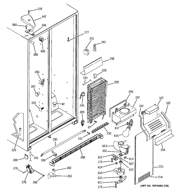 FREEZER SECTION Diagram and Parts List for GSS22IFPHBB  General Electric Refrigerator