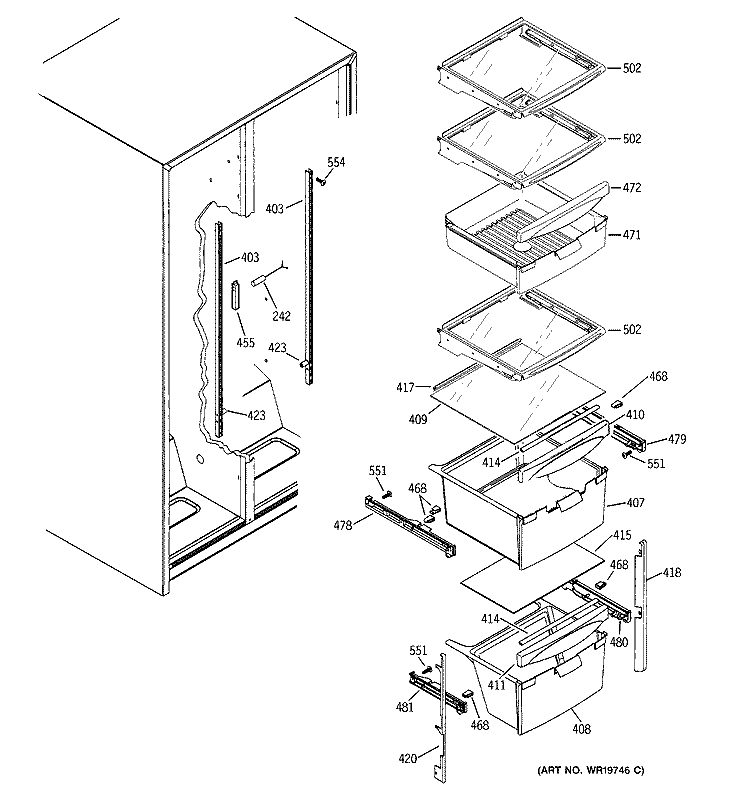 FRESH FOOD SHELVES Diagram and Parts List for GSS22UFPHBB  General Electric Refrigerator