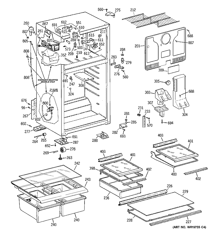 CABINET Diagram and Parts List for GTS18HCSERCC  General Electric Refrigerator