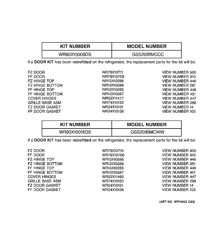 REPLACEMENT PARTS LIST Diagram and Parts List for GSS20IBMDCC  General Electric Refrigerator