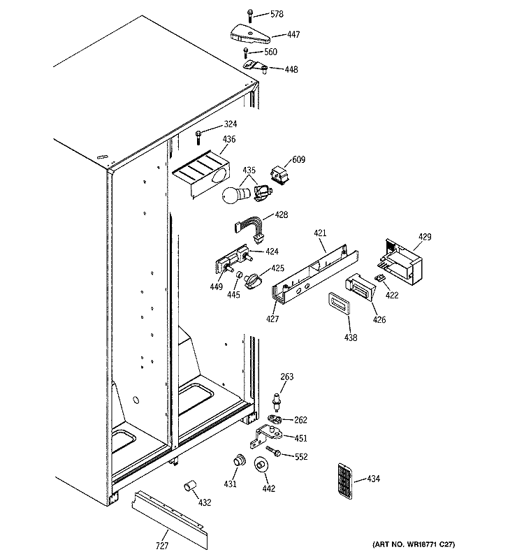 FRESH FOOD SECTION Diagram and Parts List for GSS20IBMDCC  General Electric Refrigerator