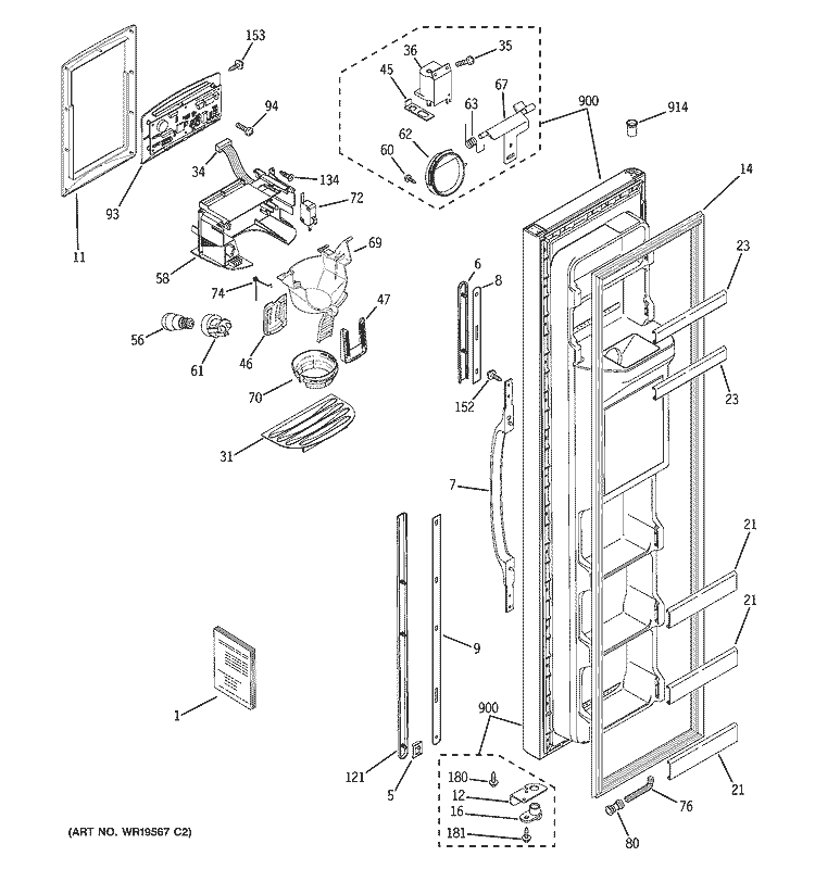 FREEZER DOOR Diagram and Parts List for PSA22MIPHFBB  General Electric Refrigerator