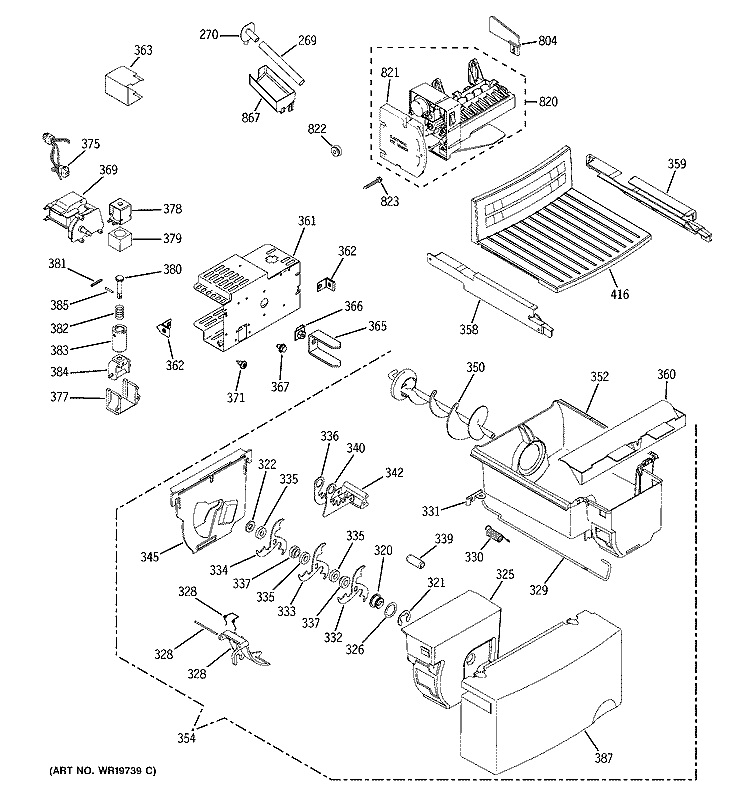 ICE MAKER & DISPENSER Diagram and Parts List for PSA22MIPHFBB  General Electric Refrigerator