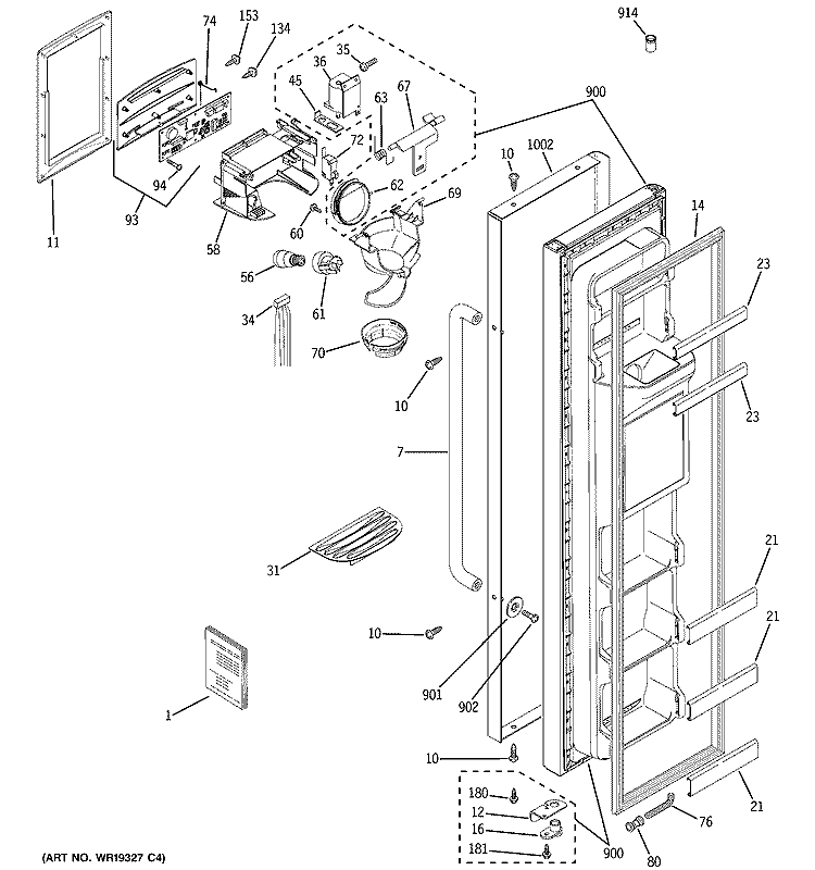 FREEZER DOOR Diagram and Parts List for SSS25SGPHSS  General Electric Refrigerator
