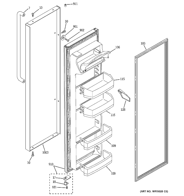 FRESH FOOD DOOR Diagram and Parts List for SSS25SGPHSS  General Electric Refrigerator