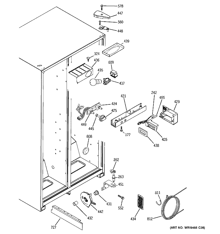 FRESH FOOD SECTION Diagram and Parts List for RSG20IDPHFWW  General Electric Refrigerator