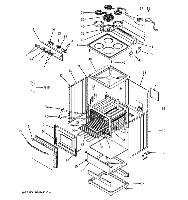RANGE PARTS Diagram and Parts List for RA624F1WH  Hotpoint Range