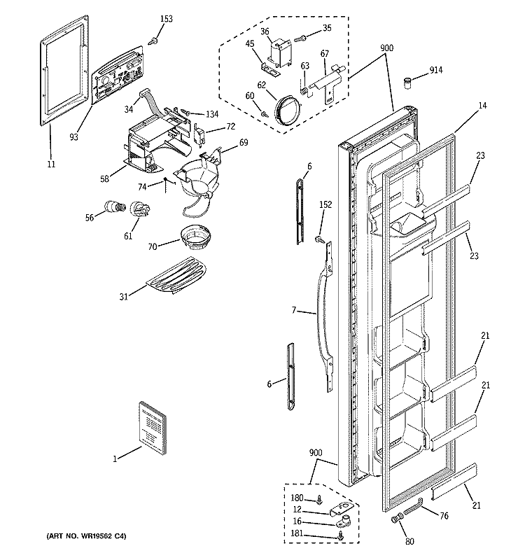 FREEZER DOOR Diagram and Parts List for HST25IFPHWW  Hotpoint Refrigerator