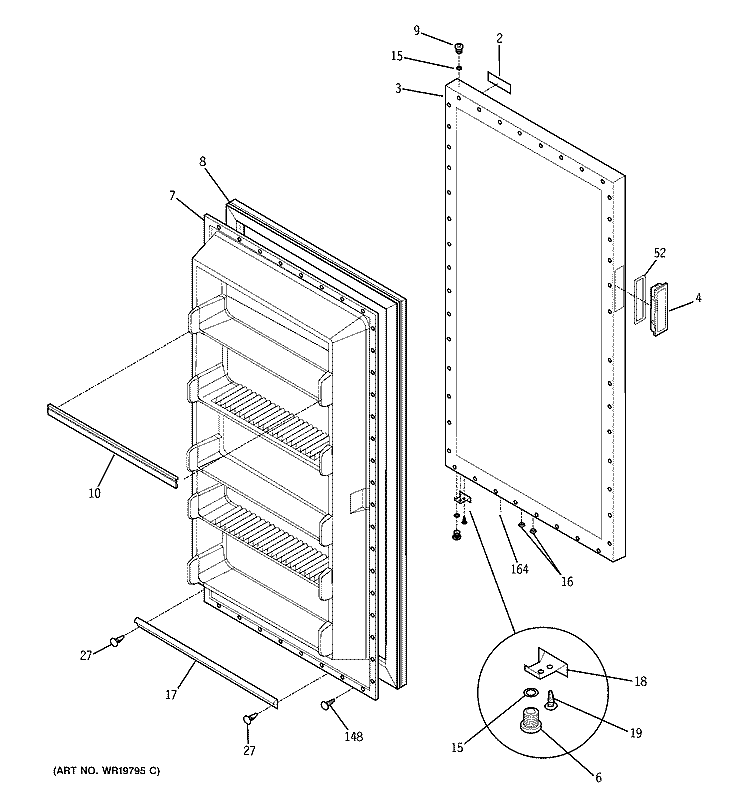 FREEZER DOOR Diagram and Parts List for FUM14SRARWH  General Electric Freezer