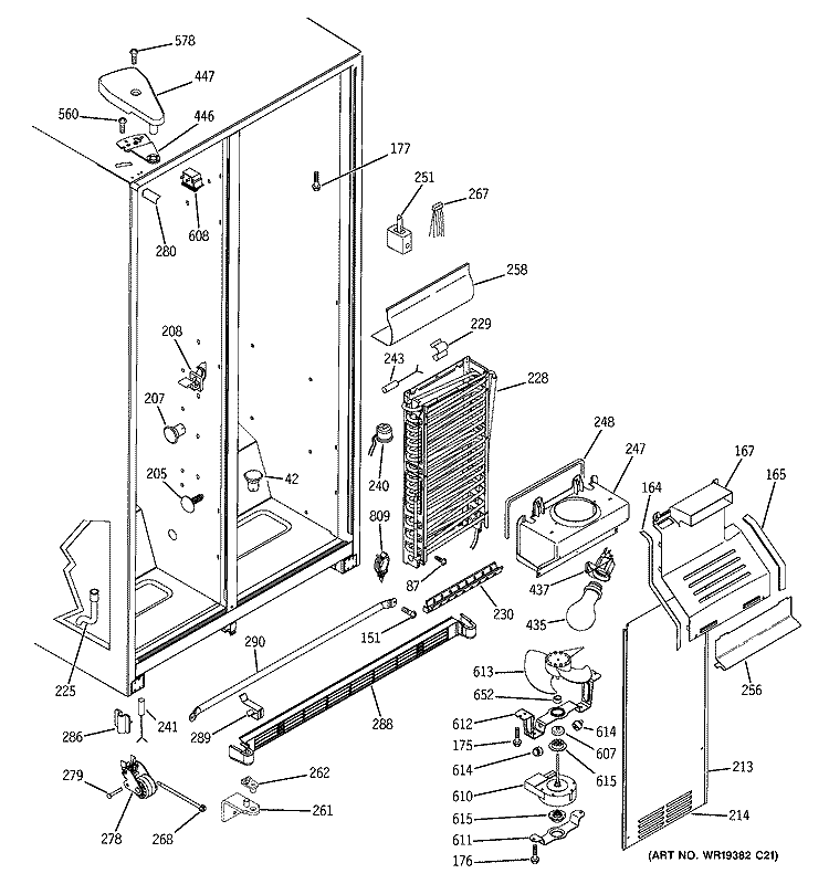 FREEZER SECTION Diagram and Parts List for GSS22IFREWW  General Electric Refrigerator