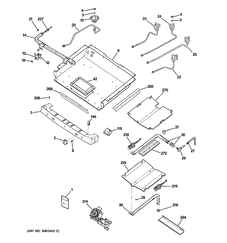 GAS & BURNER PARTS Diagram and Parts List for JGB908CEK1CC  General Electric Range