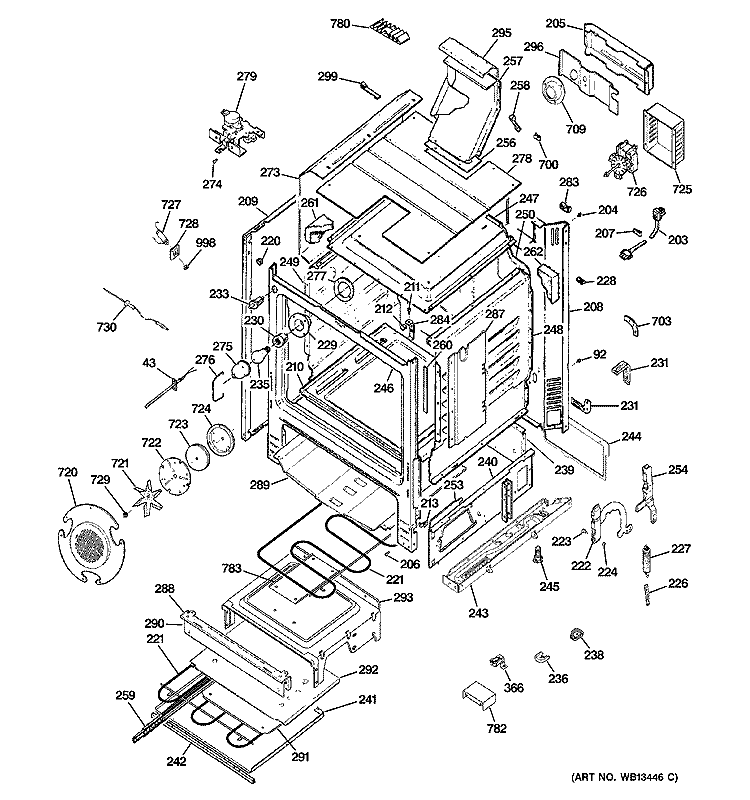 BODY PARTS Diagram and Parts List for JGB928KEK1CC  General Electric Range