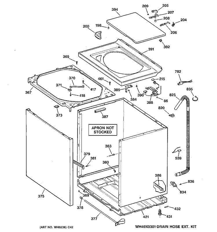 CABINET, COVER & FRONT PANEL Diagram and Parts List for WCSR2080B1CC  General Electric Washer