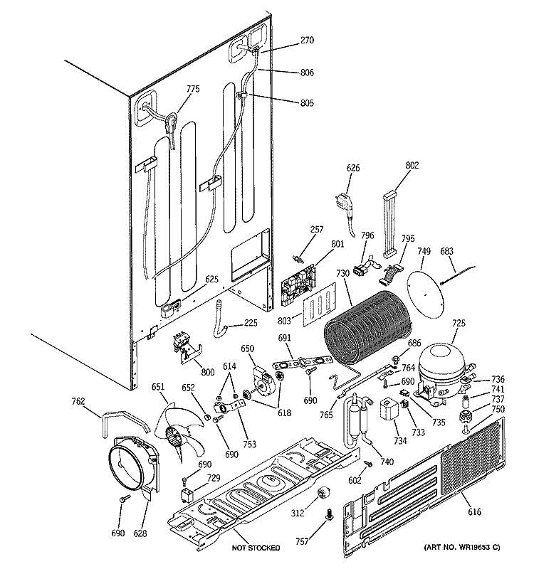 SEALED SYSTEM & MOTHER BOARD Diagram and Parts List for PIG23SGSAFSV  General Electric Refrigerator