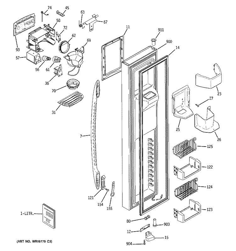 FREEZER DOOR Diagram and Parts List for PSC23NHSACC  General Electric Refrigerator