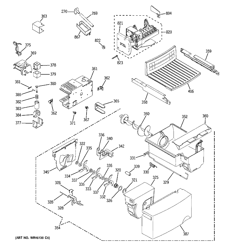 ICE MAKER & DISPENSER Diagram and Parts List for GSS22SGRESS  General Electric Refrigerator