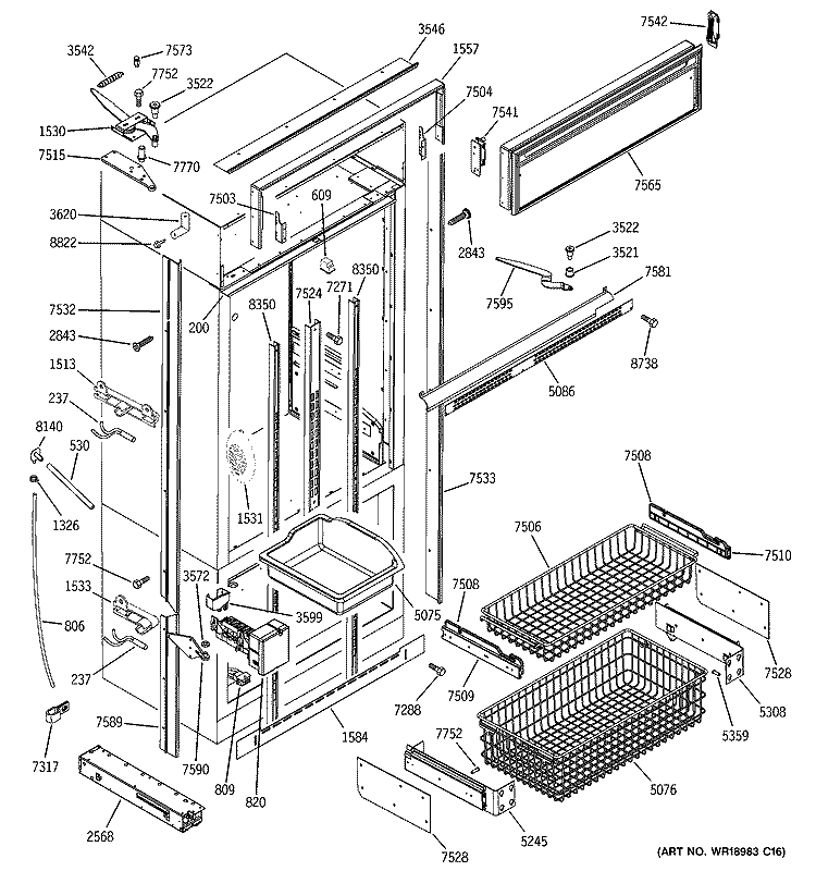 FREEZER SECTION, TRIM & COMPONENTS Diagram and Parts List for ZICS360NMALH  General Electric Refrigerator