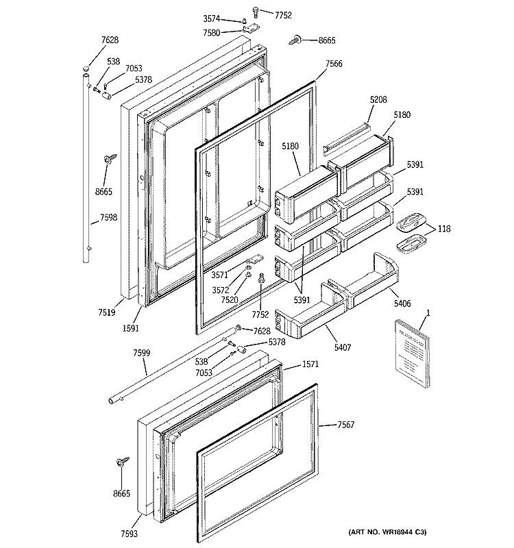 DOORS Diagram and Parts List for ZICS360NRALH  General Electric Refrigerator