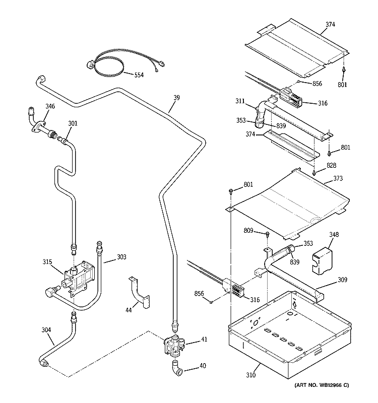 GAS & BURNER PARTS Diagram and Parts List for JGS968SH1SS  General Electric Range