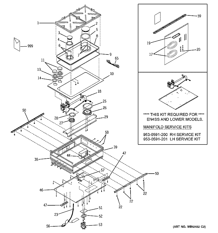 CONTROLS, COOKTOP & BURNER Diagram and Parts List for ZGW125EN5SS  General Electric Cooktop
