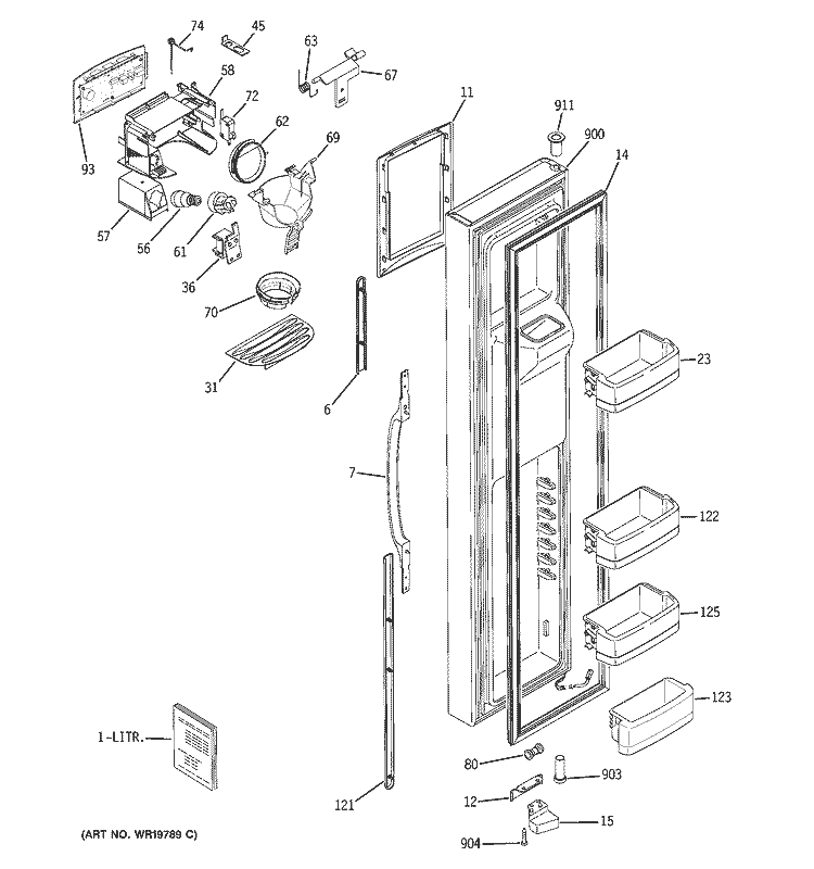 FREEZER DOOR Diagram and Parts List for GCG23MISAFBB  General Electric Refrigerator