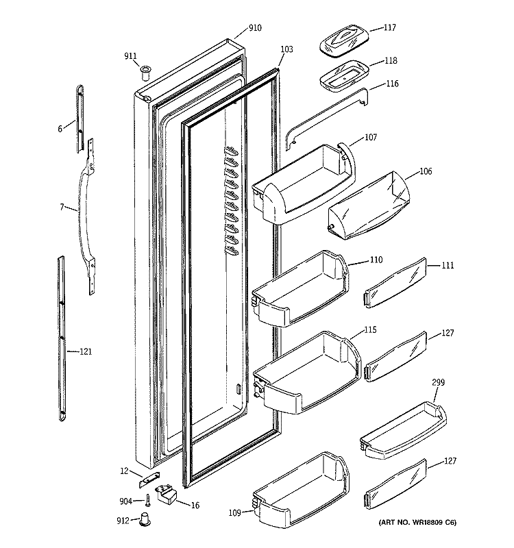 FRESH FOOD DOOR Diagram and Parts List for GCG23MISAFBB  General Electric Refrigerator