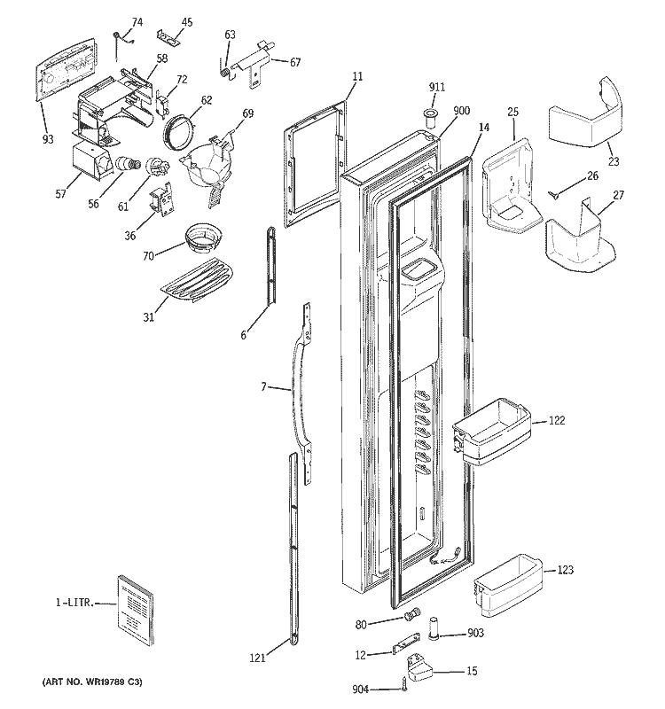 FREEZER DOOR Diagram and Parts List for GSC23LGRCBB  General Electric Refrigerator