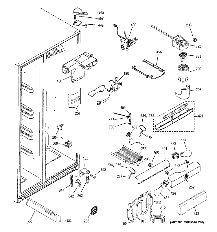 FRESH FOOD SECTION Diagram and Parts List for GSC23LGRCBB  General Electric Refrigerator