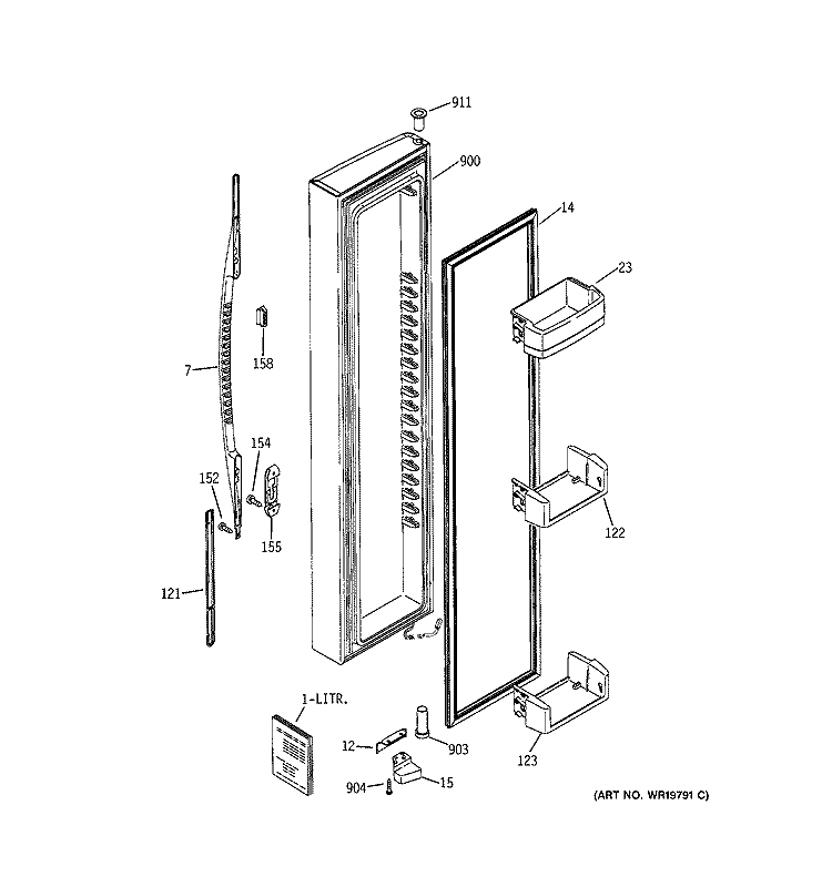 FREEZER DOOR Diagram and Parts List for GSS25YBRAWW  General Electric Refrigerator