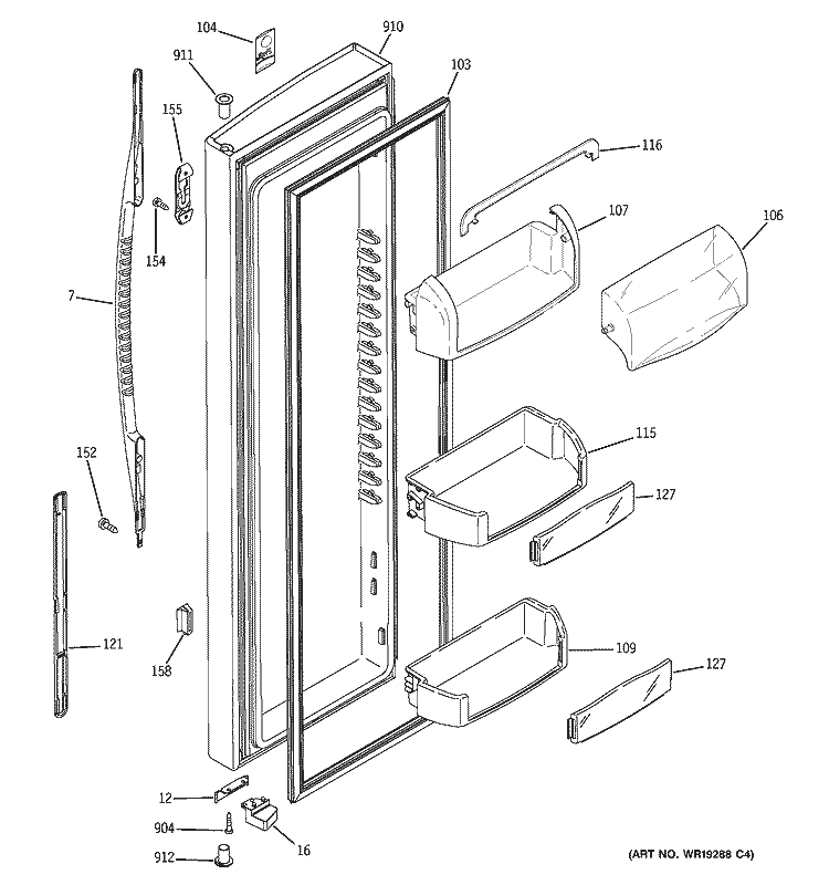 FRESH FOOD DOOR Diagram and Parts List for GSS25YBRAWW  General Electric Refrigerator