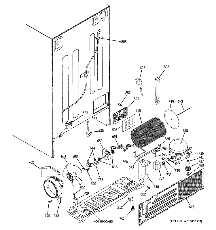 SEALED SYSTEM & MOTHER BOARD Diagram and Parts List for GSS25YBRAWW  General Electric Refrigerator
