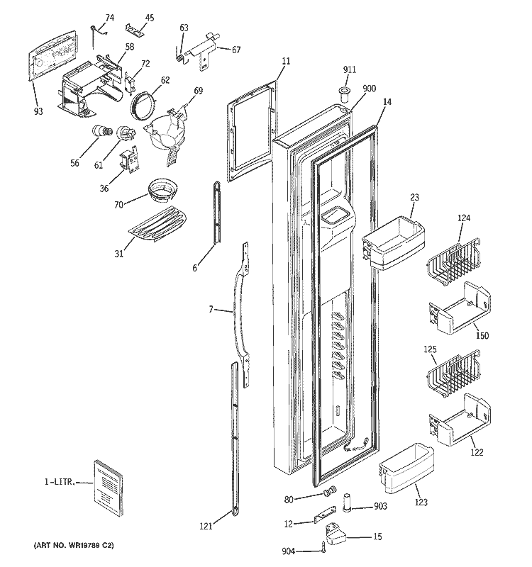 FREEZER DOOR Diagram and Parts List for PSG27NGSAFWW  General Electric Refrigerator