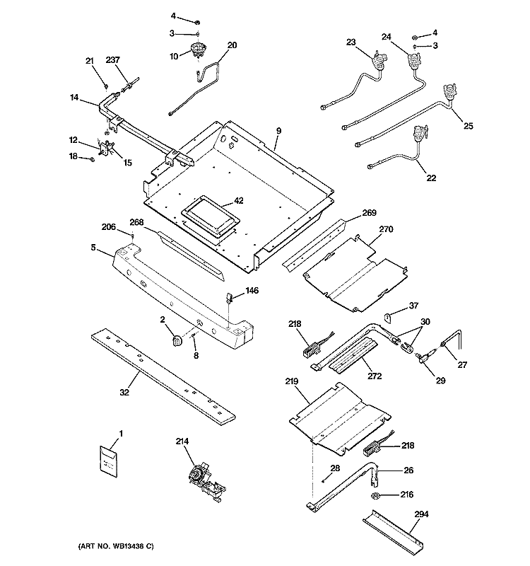 GAS & BURNER PARTS Diagram and Parts List for JGBP88SEK1SS  General Electric Range