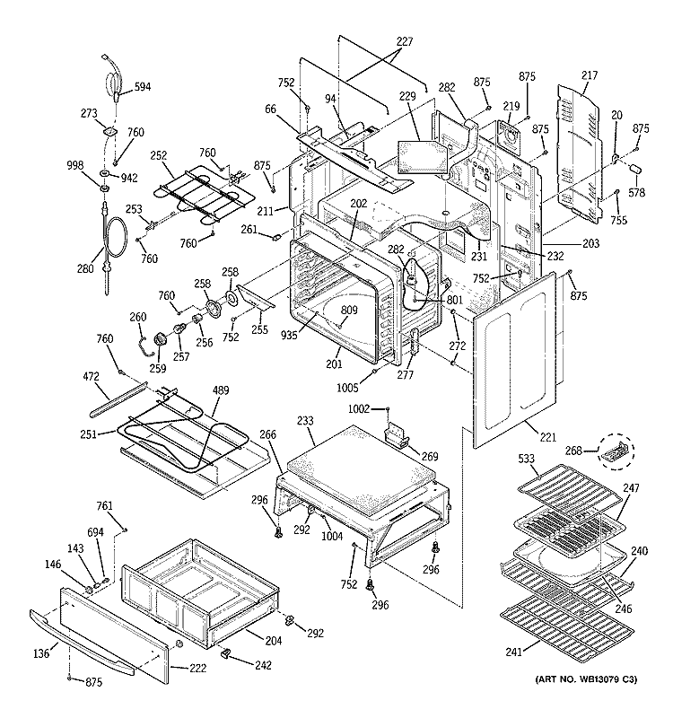 BODY PARTS Diagram and Parts List for JB968BH4BB  General Electric Range
