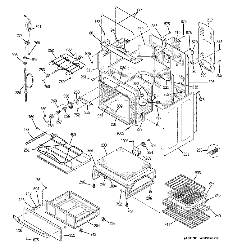 BODY PARTS Diagram and Parts List for JB988BH4BB  General Electric Range