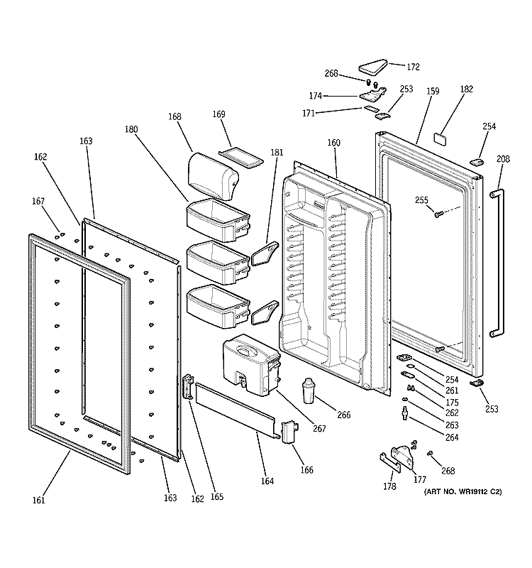 FRESH FOOD DOOR Diagram and Parts List for GDS18SCPALSS  General Electric Refrigerator