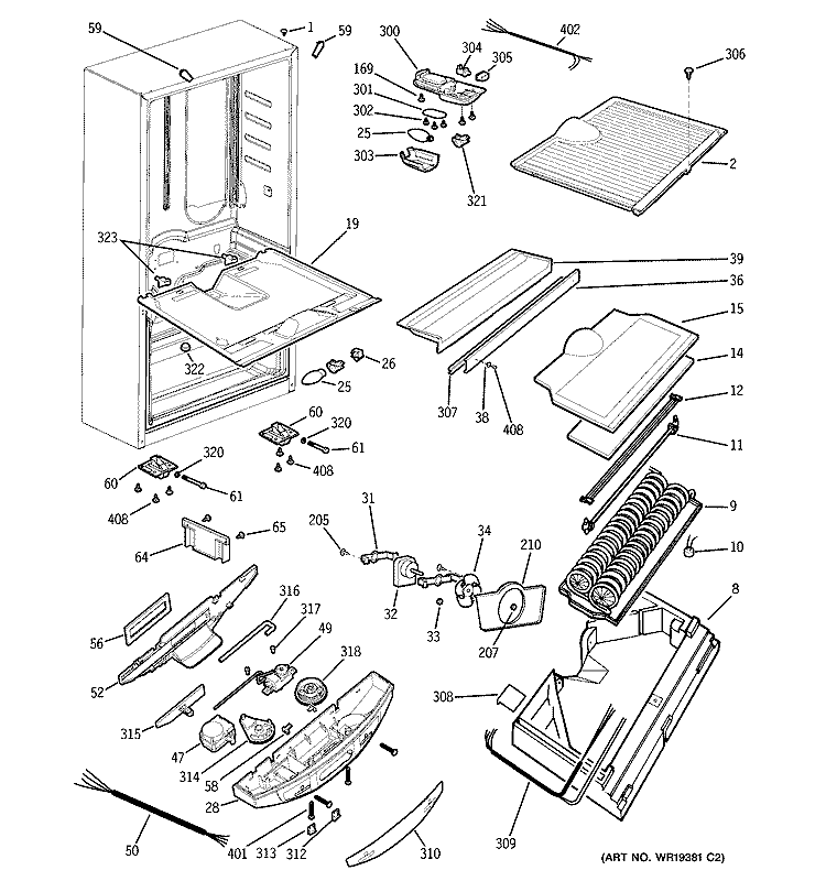 CABINET Diagram and Parts List for GDS18SCPBRSS  General Electric Refrigerator