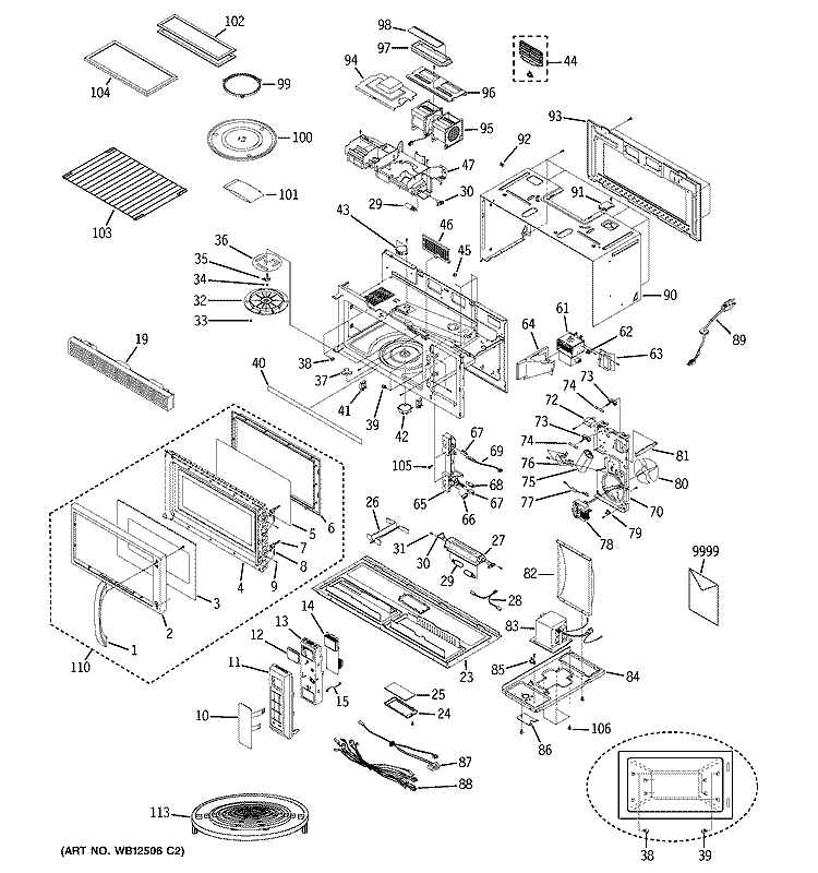 MICROWAVE Diagram and Parts List for JVM1842BF001  General Electric Microwave