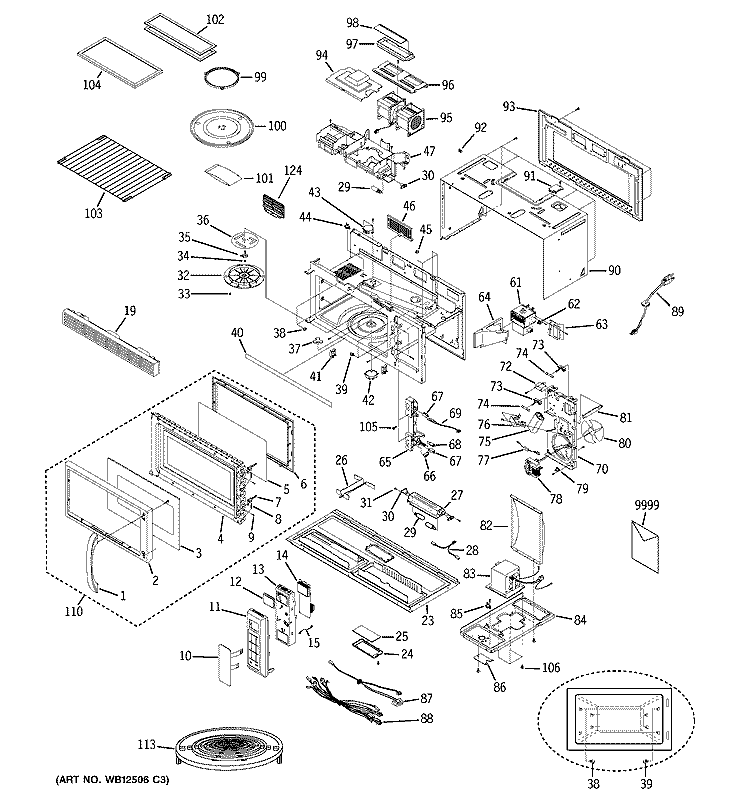 MICROWAVE Diagram and Parts List for JVM1842WF02  General Electric Microwave