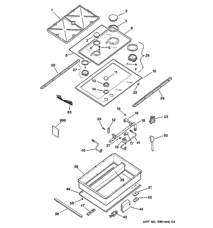 COOKTOP Diagram and Parts List for ZGW125EN3SS  General Electric Cooktop