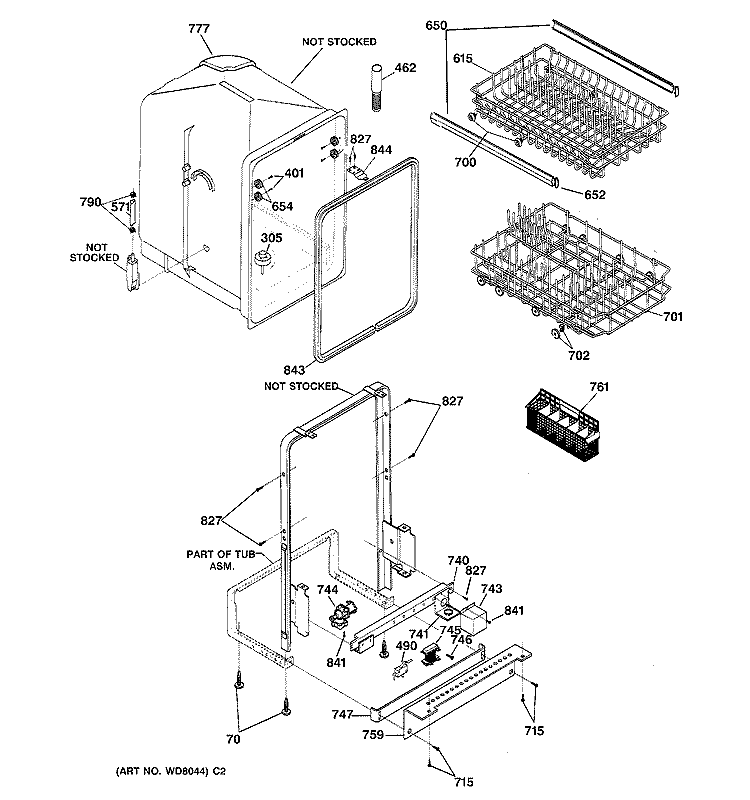 BODY PARTS Diagram and Parts List for GSS1800Z02  General Electric Dishwasher
