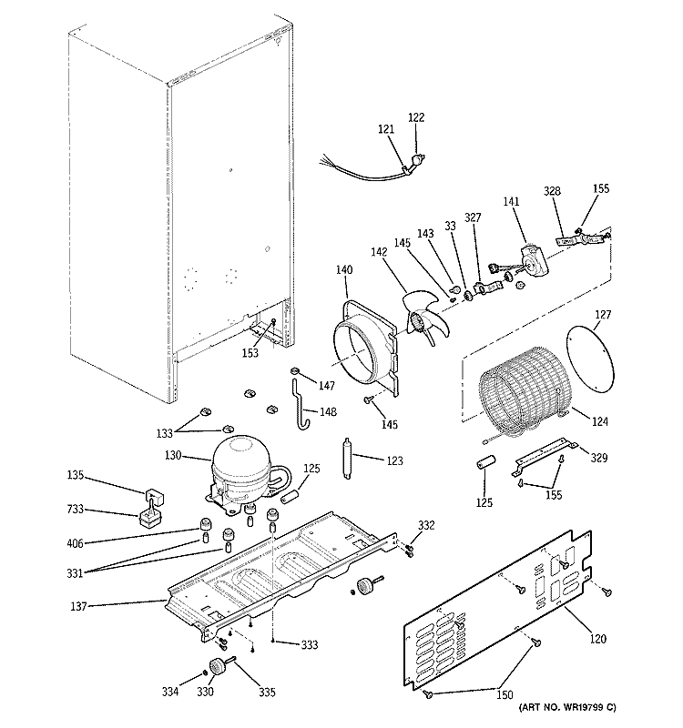 UNIT PARTS Diagram and Parts List for PDS18LBMCCC  General Electric Refrigerator