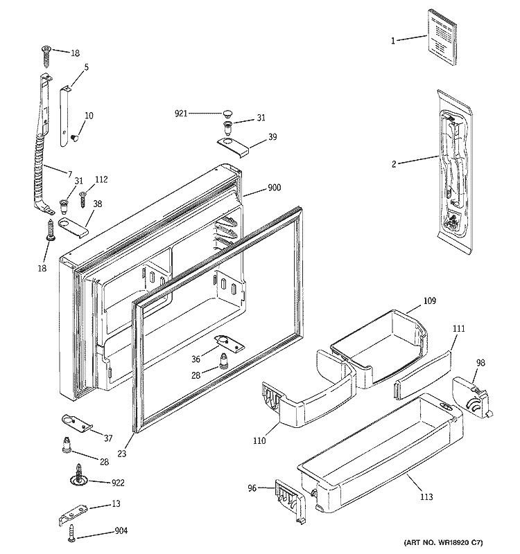 FREEZER DOOR Diagram and Parts List for PTG25LBSARWW  General Electric Refrigerator