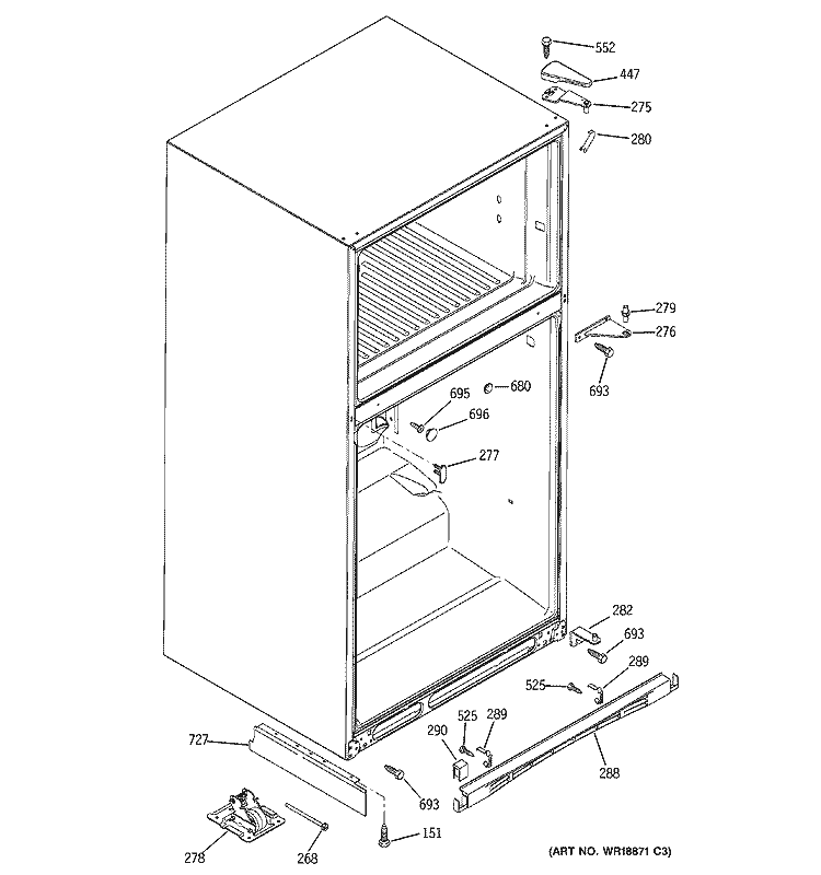 CASE PARTS Diagram and Parts List for PTG25LBSARWW  General Electric Refrigerator