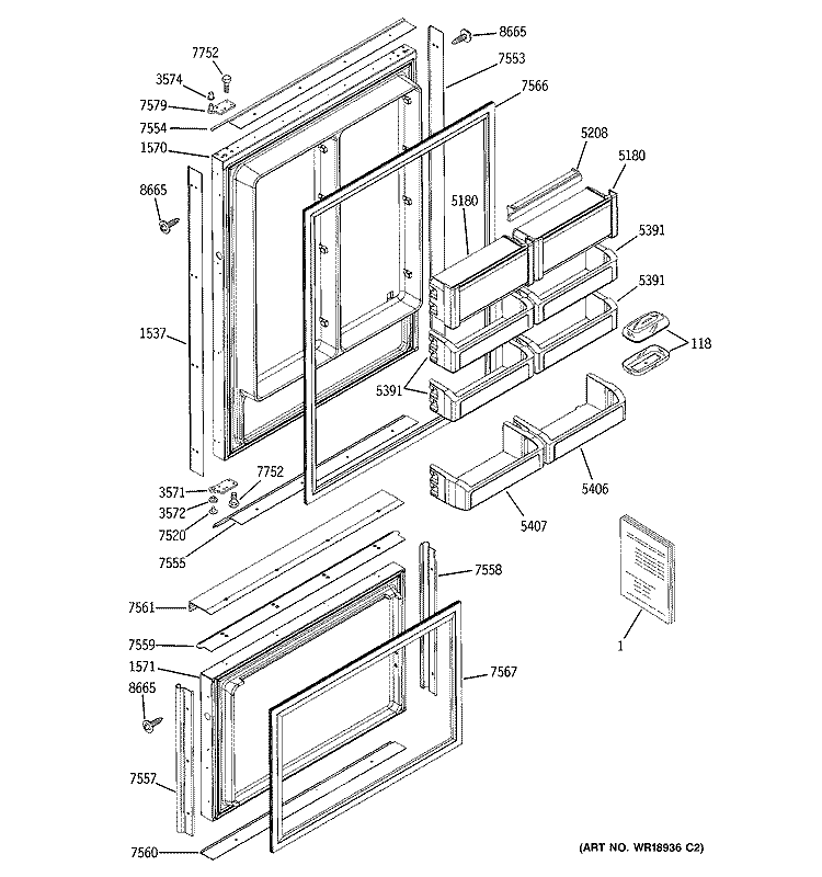 DOORS Diagram and Parts List for ZIC36NMARH  General Electric Refrigerator