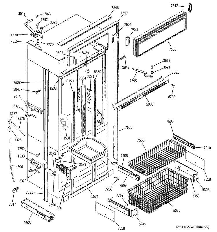FREEZER SECTION, TRIM & COMPONENTS Diagram and Parts List for ZIC36NMASSLH  General Electric Refrigerator